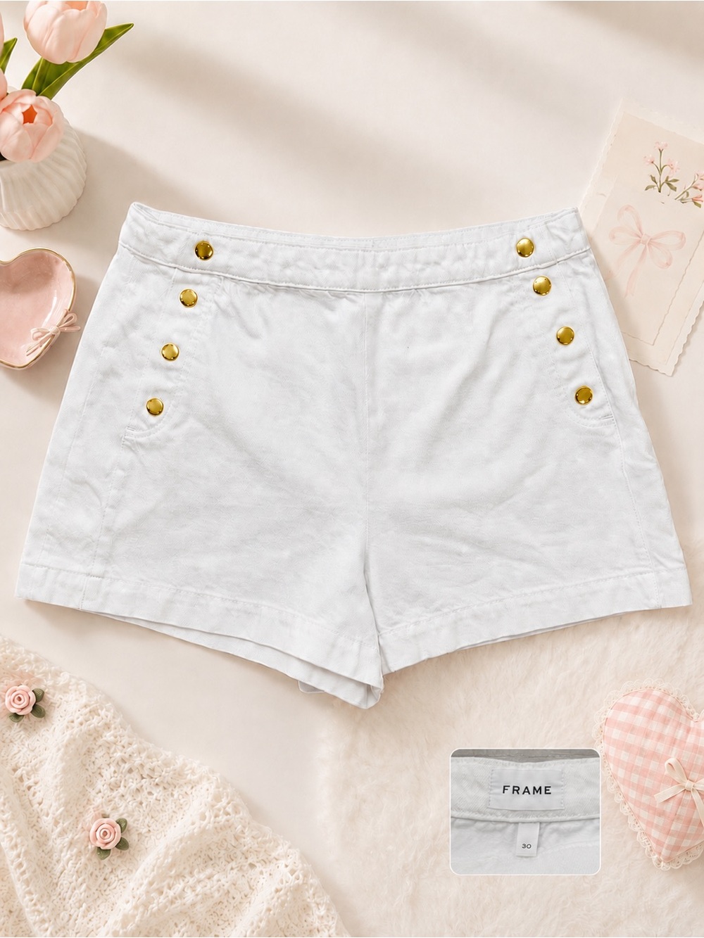 FRAME White Sailor Button Cotton Shorts Size 30